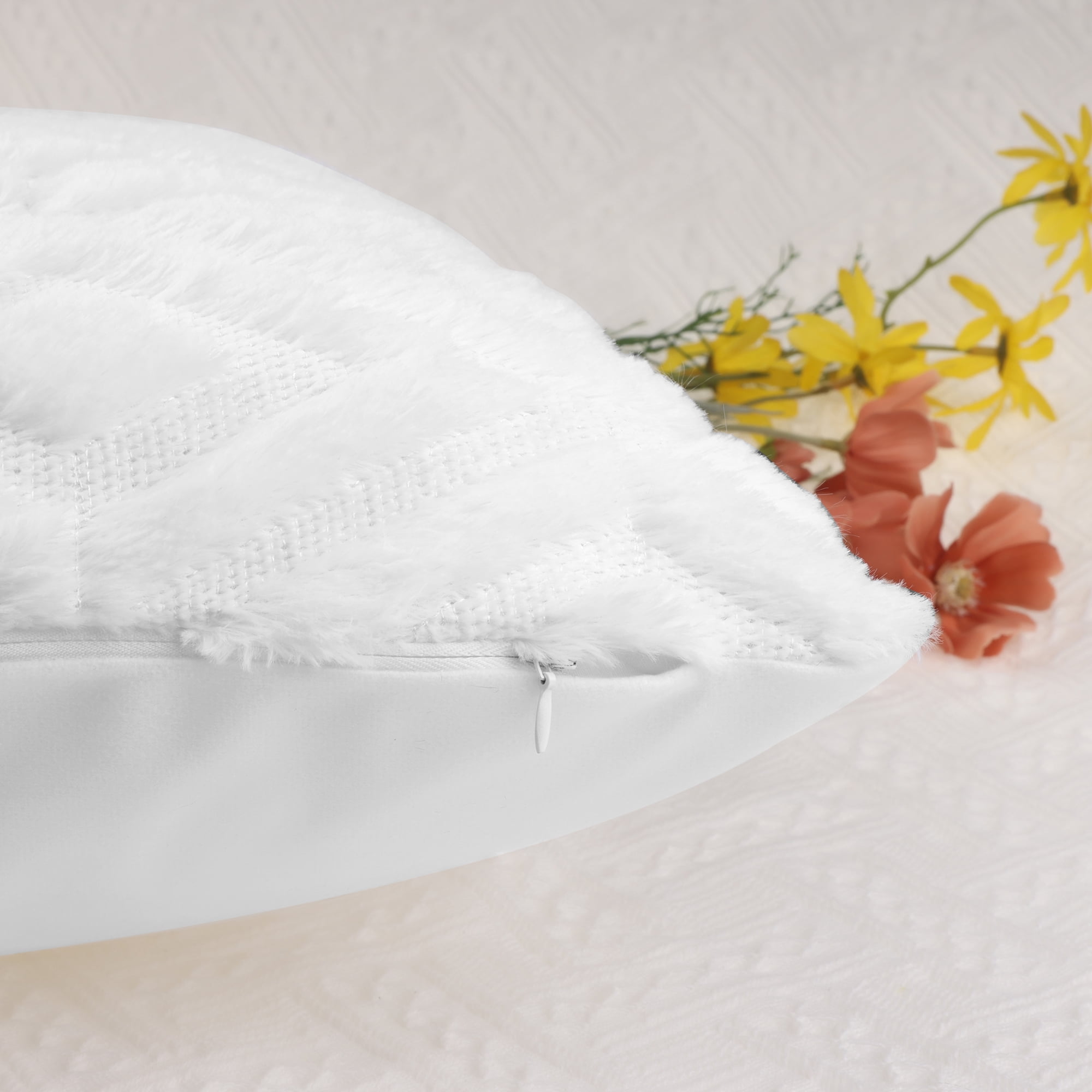 Unique Bargains Shaggy Plush Throw Pillow Covers Couch Pillow Covers (2 Count) White-1 20" x 20"