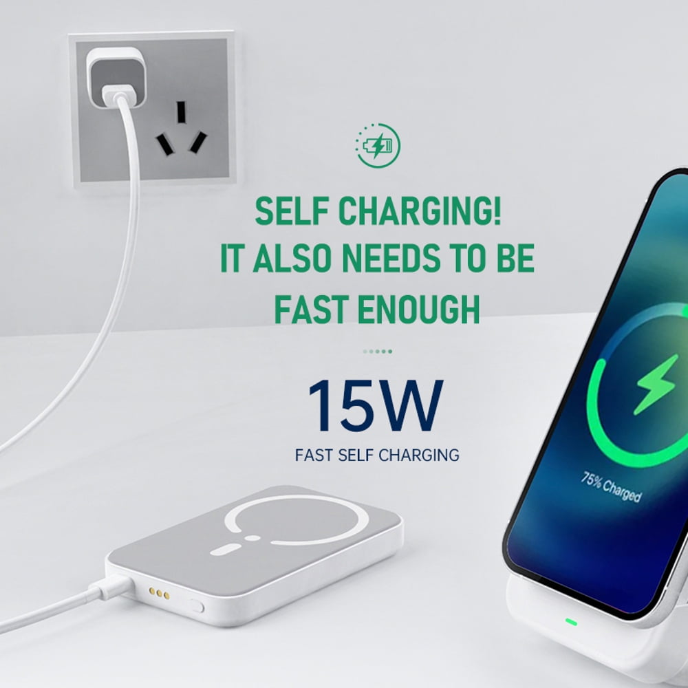 4 in 1 Wireless Charger & Power Bank for MagSafe Fast Charging Station Portable Battery for iPhone/i-Watch-White