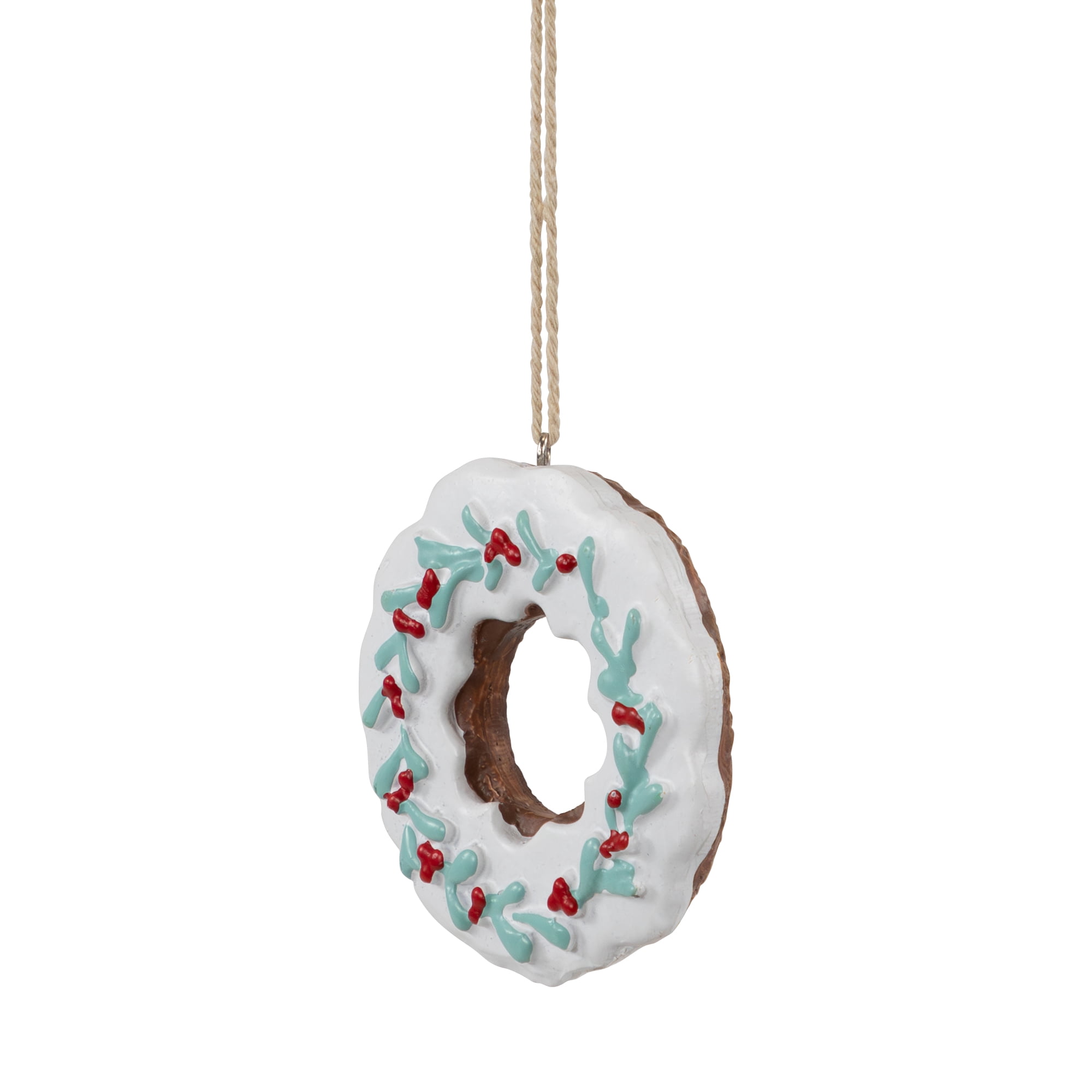 Northlight 3" White Frosted Donut with Pine and Berry Christmas Ornament