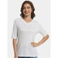 thumbnail image 4 of Women's Short Sleeve V-Neck T-Shirt - Soft Lightweight Knit Pullover Top, Solid Color, Basic Casual Tee, 4 of 5
