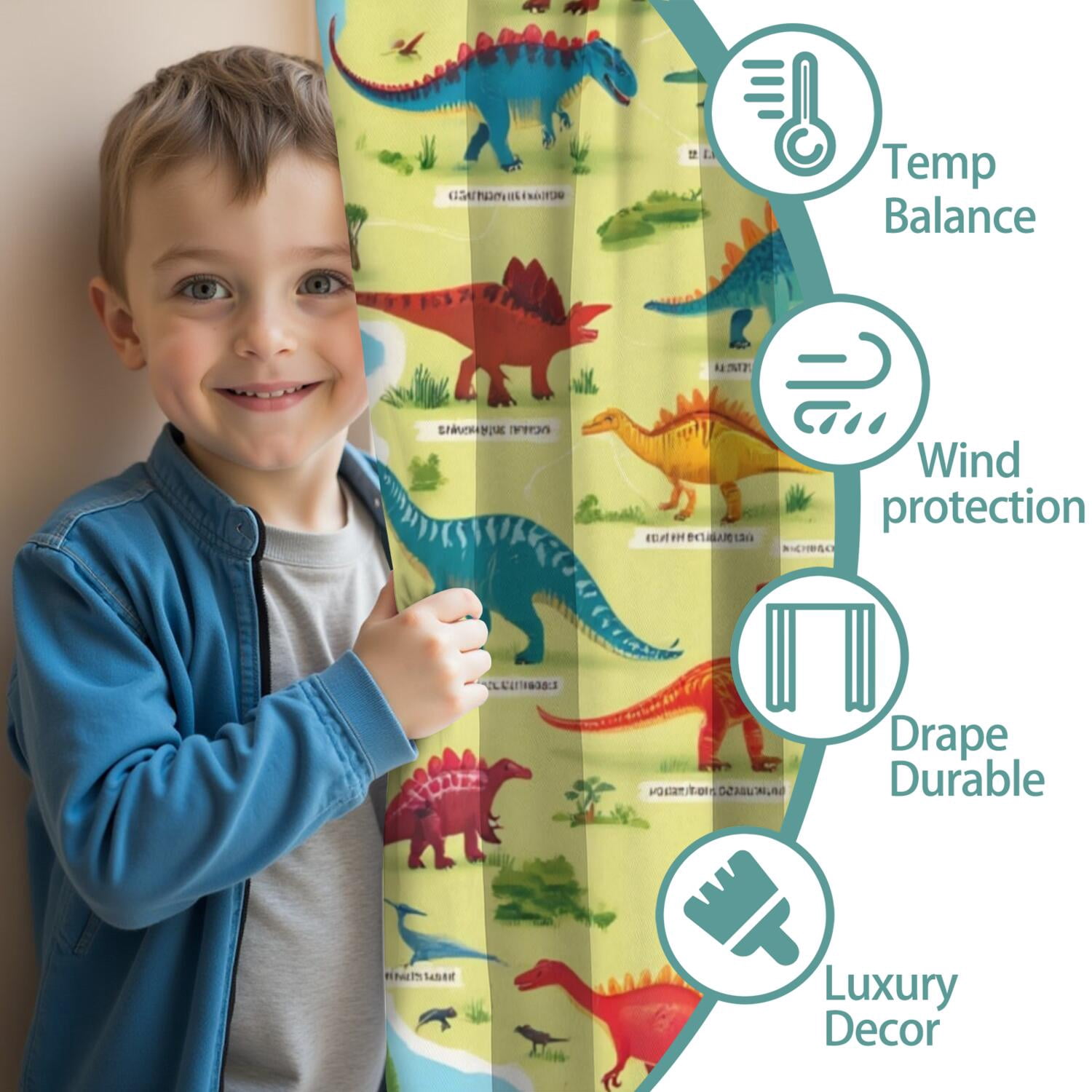 Blackout Kids Curtains,Cute Dinosaur Pattern Childrens Insulated Curtains Set Of 2,Bedroom Essentials,Toddler Room Decor 42x54in(106x137cm)