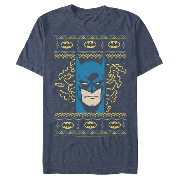 Men's Batman Ugly Christmas Masked Hero  Graphic Tee Navy Blue Heather Large
