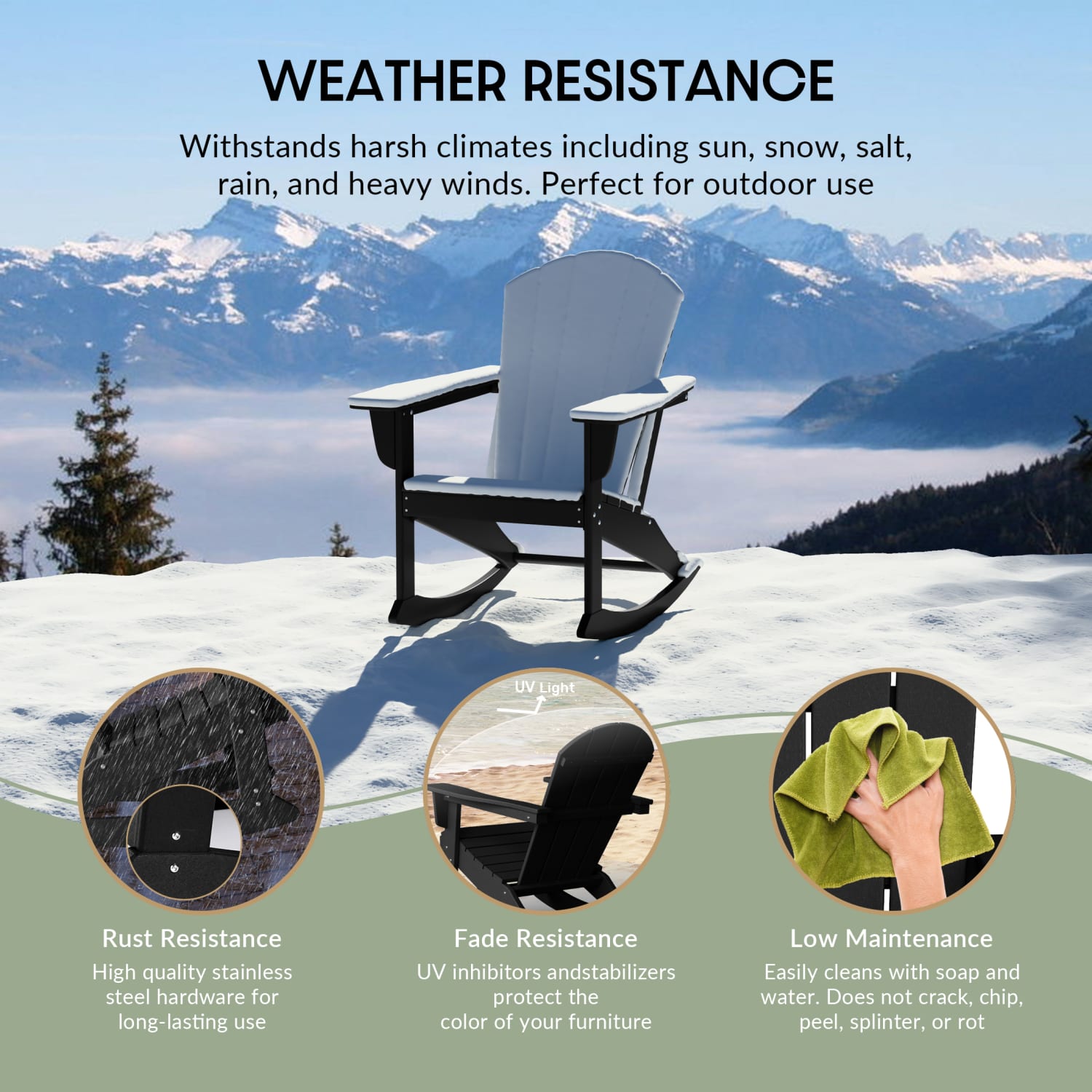 WestinTrends Malibu Adirondack Rocking Chair Black photo 8