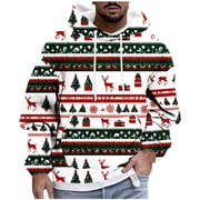 Men's Christmas Hoodies Ugly Graphic Oversized Sweatshirt Vintage Western Pattern Xmas Long Sleeve Drawstring Hooded Pullover Sweater