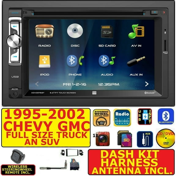 95-02 GM TRUCK/SUV DVD CD USB TOUCHSCREEN BLUETOOTH DOUBLE DIN CAR STEREO RADIO