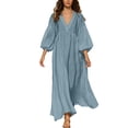 thumbnail image 2 of Sheghy Summer Dresses for Women 2026 Autumn Winter Deep V Neck Flowy Relaxed Fit Boho Midi Dress Light Blue XXXL, 2 of 7