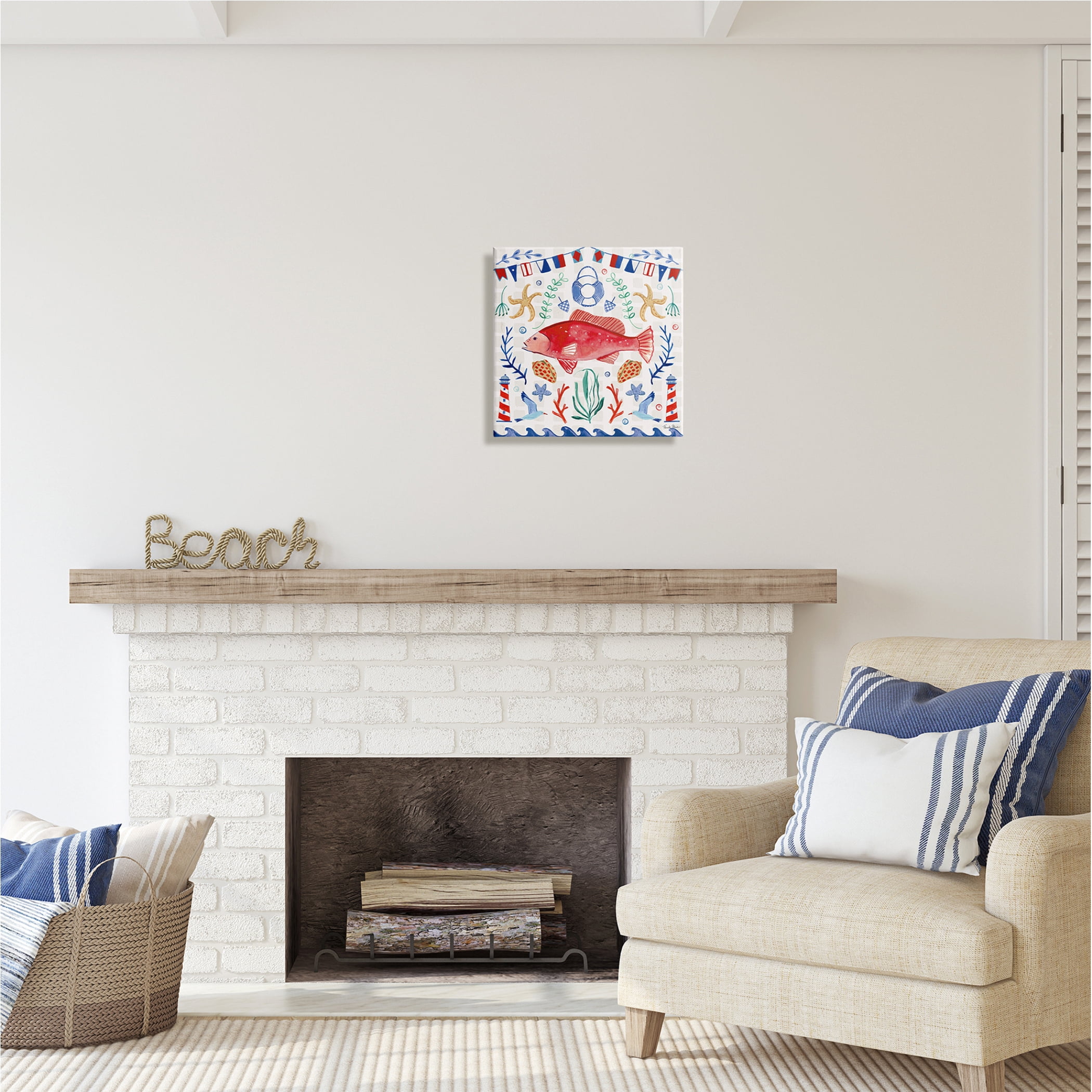 Stupell Industries Nautical Patterned Fish Animals & Insects Painting Gallery Wrapped Canvas Print Wall Art, 17 x 17