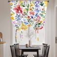 thumbnail image 4 of Spring Floral Tie Up Curtain 63 Inches Long, Gradient Blue Pink Yellow Flower Romantic Farmhouse Balloon Style Kitchen Window Curtain Over Sink, Small Window Rod Pocket Curtain 52"x63", 4 of 9