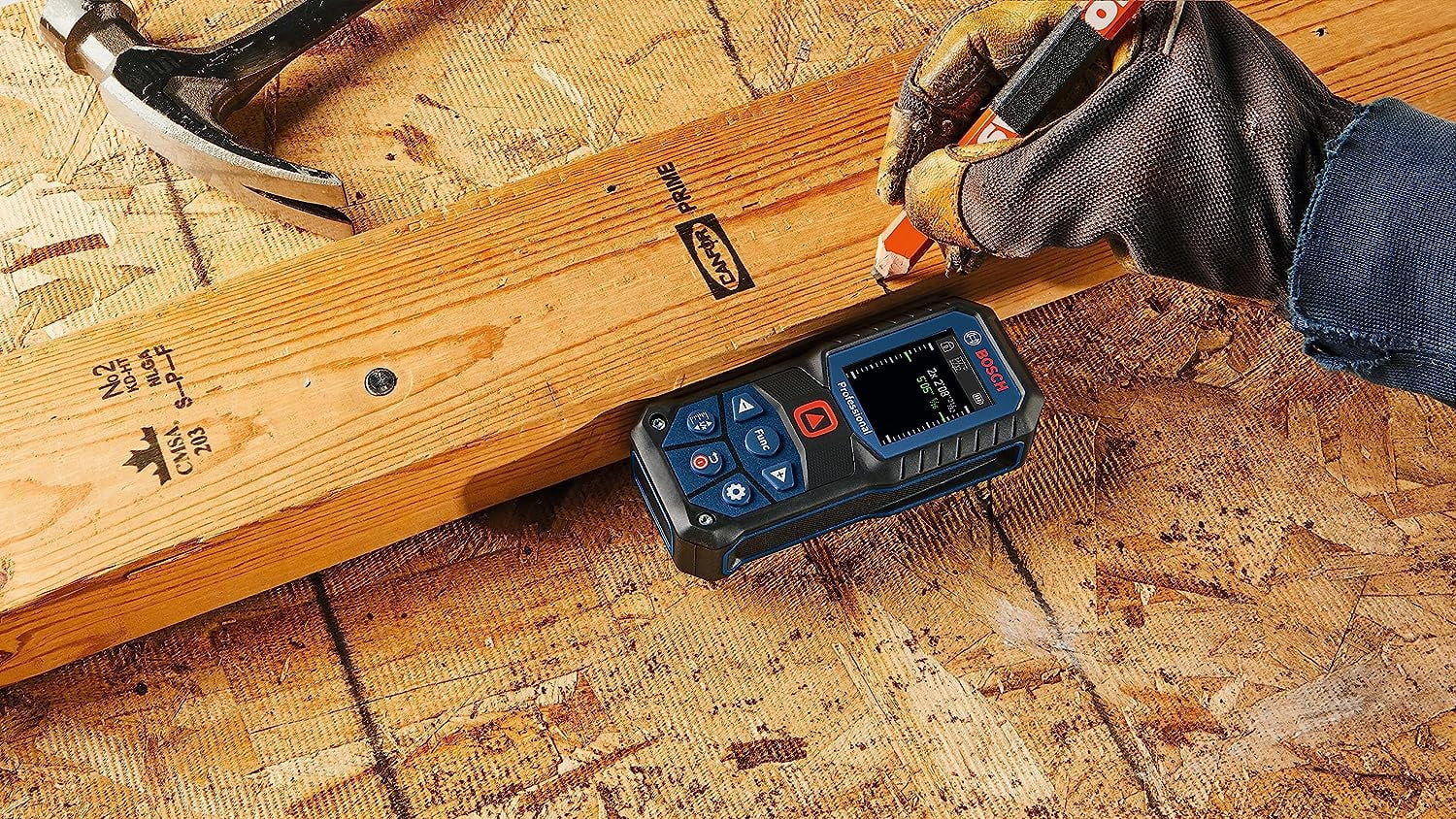 Bosch 165 Foot Laser Measure Backlit Color Display IP65 with Belt Clip