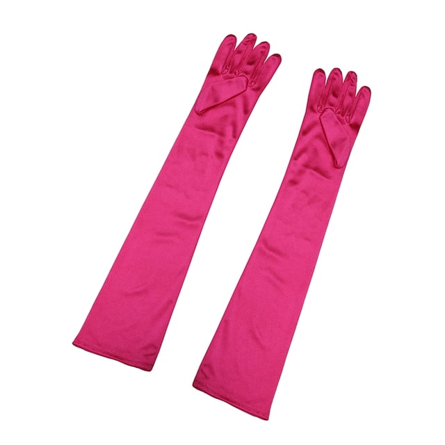 Unique Bargains Gants pour Femmes Brillants Extensibles Longueur Opéra à Doigts Complets 1 Paire Fuchsia