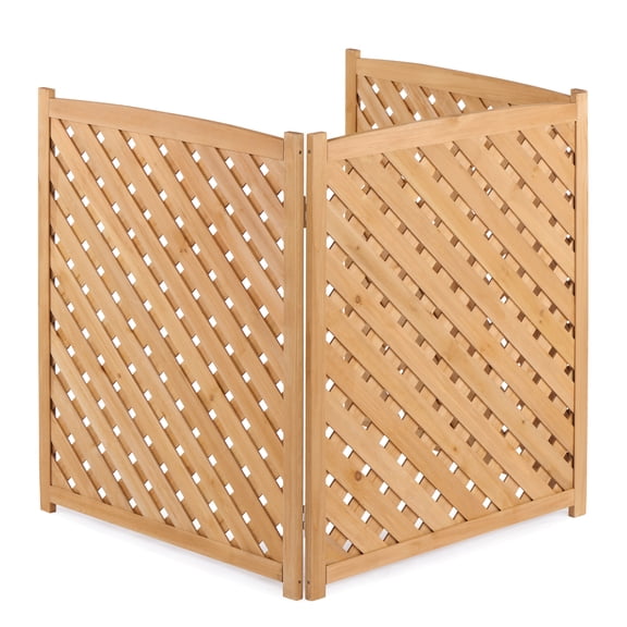 3-Panel Outdoor Air Conditioner Fence Screen, Outside Wood Privacy Fence, 32" W x 38" H (Light Brown)