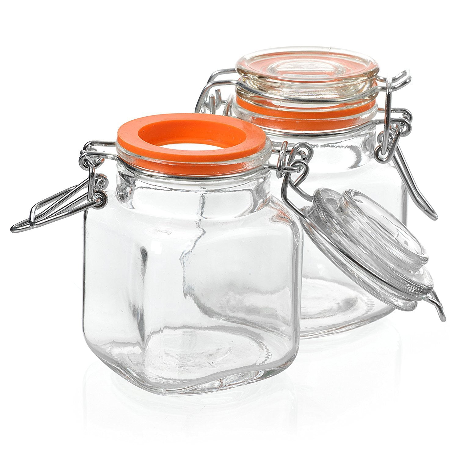 24 Pack 3.4 Ounce Mini Square Glass Spice Jar with Orange Flip-Top Storage Jars. 