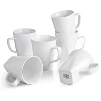 WishDeco White Coffee Mugs Set of 6, Ceramic Coffee Cups 14 oz, Modern Tea Mugs, Porcelain Tea Cups, Large Mug for Latte, Cappuccino, Milk, Juice, Cocoa, Square Bottom, Microwave and Dishwasher Safe