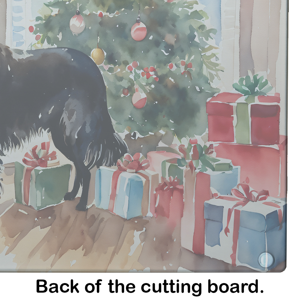 Flat-Coated Retriever Cozy Christmas Glass Cutting Board Large 12 in x 15 in