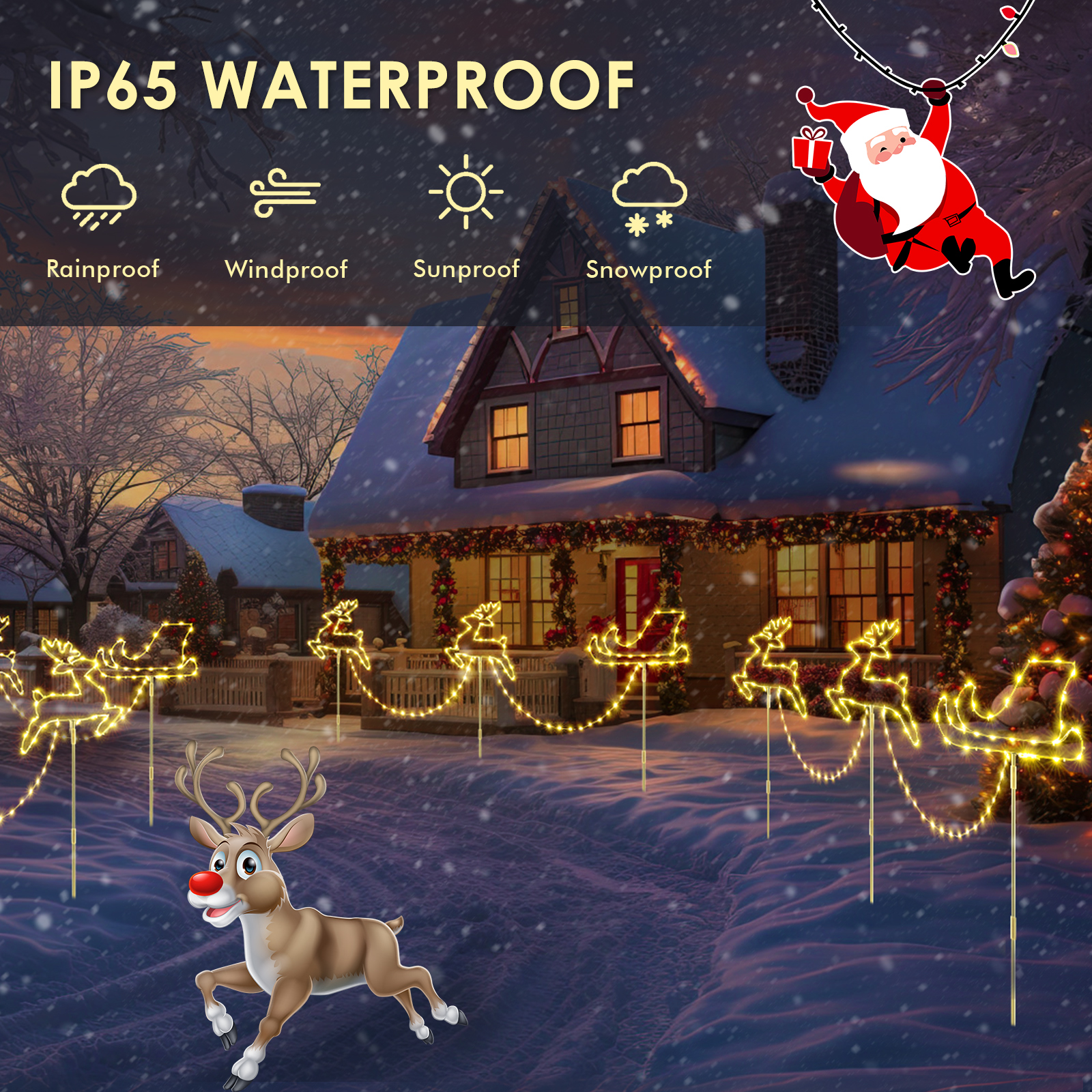 Quntis Christmas Pathway Lights Outdoor, Colorful Christmas Landscape Path Lights Reindeer Lights Waterproof, Christmas Light Decoration Light Holiday Decor for Yard Patio Lawn
