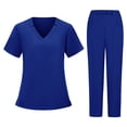 thumbnail image 2 of Minjewel Women's Short Sleeve V-Neck Two-Piece Scrub Set with Pockets, Comfortable Scrubs for Women Healthcare Workers, Hospital Duty & Caregiver Attire,Royal Blue S, 2 of 5