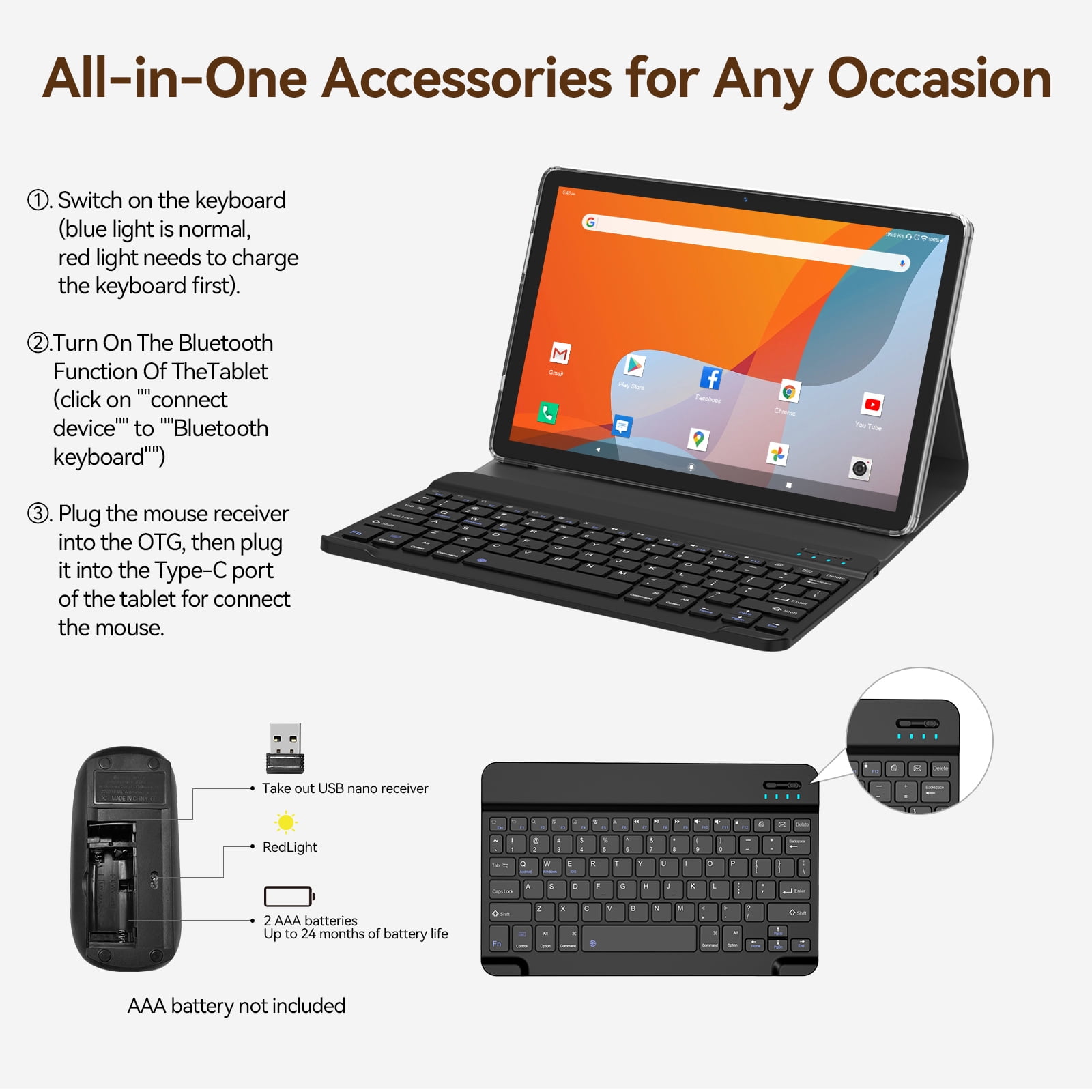 Android 14 Tablet 8GB RAM 128GB ROM, 10.1in 5G Wifi Tablet with