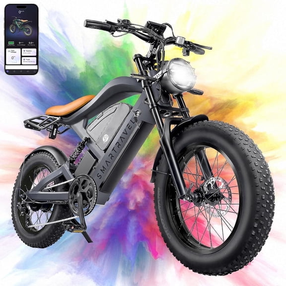 Smartravel Electric Bike for Adults,1500W Motor E-Mountain Bike 48V 27Ah,20"*4.0 Fat Tire,Up to 32MPH,GPS and APP Control Ebike,Front/Rear Turn Signals,UL2849