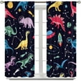 thumbnail image 2 of Cartoon Dinosaur Blackout Curtains, Creative Hand Painted Star Theme Fun Planet Rocket Space Print Rod Pocket Window Treatments Drapes for Kidsroom Nursery Boys Bedroom 84" W X 84" L, 2 of 8