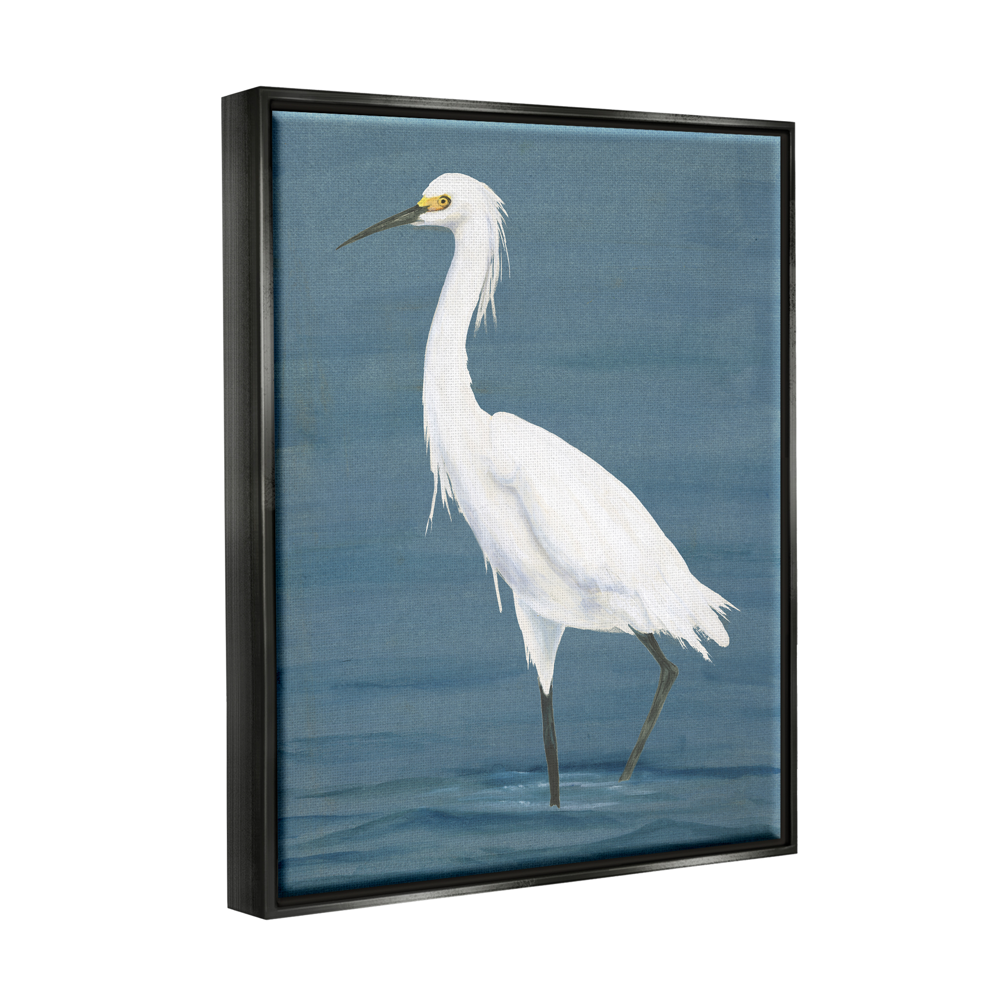 Stupell Industries Egret in Beach Shore Animals & Insects Painting Black Floater Framed Canvas Art Print Wall Art, 25 x 31