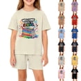 thumbnail image 4 of Grblisyd Back to School Girls' Clothing Sets Boys Cute Letter Print Short Sleeve Crew Neck Shirt and Loose shorts Outfits Size 10-12 Years, 4 of 4