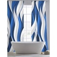 thumbnail image 5 of Blue White Moire Sheer Curtains 96 Inch Length 2 Panels Set - Light Filtering Window Treatments, Modern Abstract Art Rod Pocket Semi Curtains for Living Room/Bedroom/Kitchen Décor, 104"W x 96"L, 5 of 7
