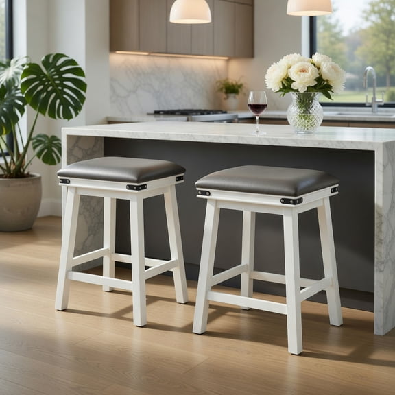 GVN Bar Stools,Set of 2 24/30 Inch Dining Bar Stool with Acacia Wood Frame-24 inches