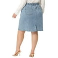 thumbnail image 3 of Agnes Orinda Women's Plus Size Denim Skirt Slash Pocket Elastic Waist Back Flared Vent Jeans Skirts 2X Grey Blue, 3 of 5