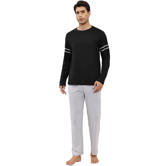 Men's Soft Cotton Pajama Set with Pockets - 2-Piece Breathable Long Sleeve Sleepwear & Loungewear, Drawstring Waist Comfort Fit,S