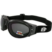 Birdz Eagle Padded Motorcycle Airsoft Goggles Gloss Black Frames with Anti-Fog Polarized Smoke Lenses