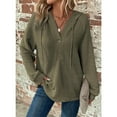 thumbnail image 5 of TITAKING Women's Casual Waffle Knit Hoodie, Long Sleeve, Pullover, Army Green M, 5 of 5