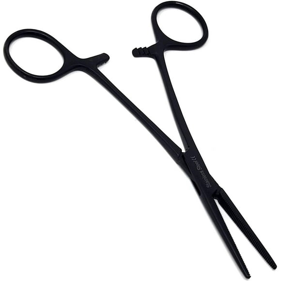 Stainless Steel Fishing Pliers Anglers Catch & Release Serrated Tool, Black 5.5" Straight