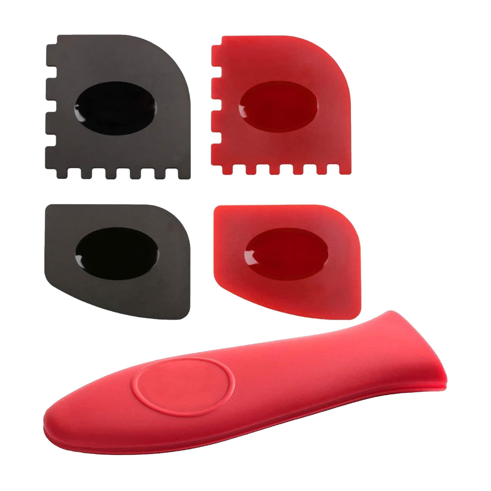 New Durable 6 Pack Grill Pan Scrapers Silicone Hot Handle Holder Red/Black 