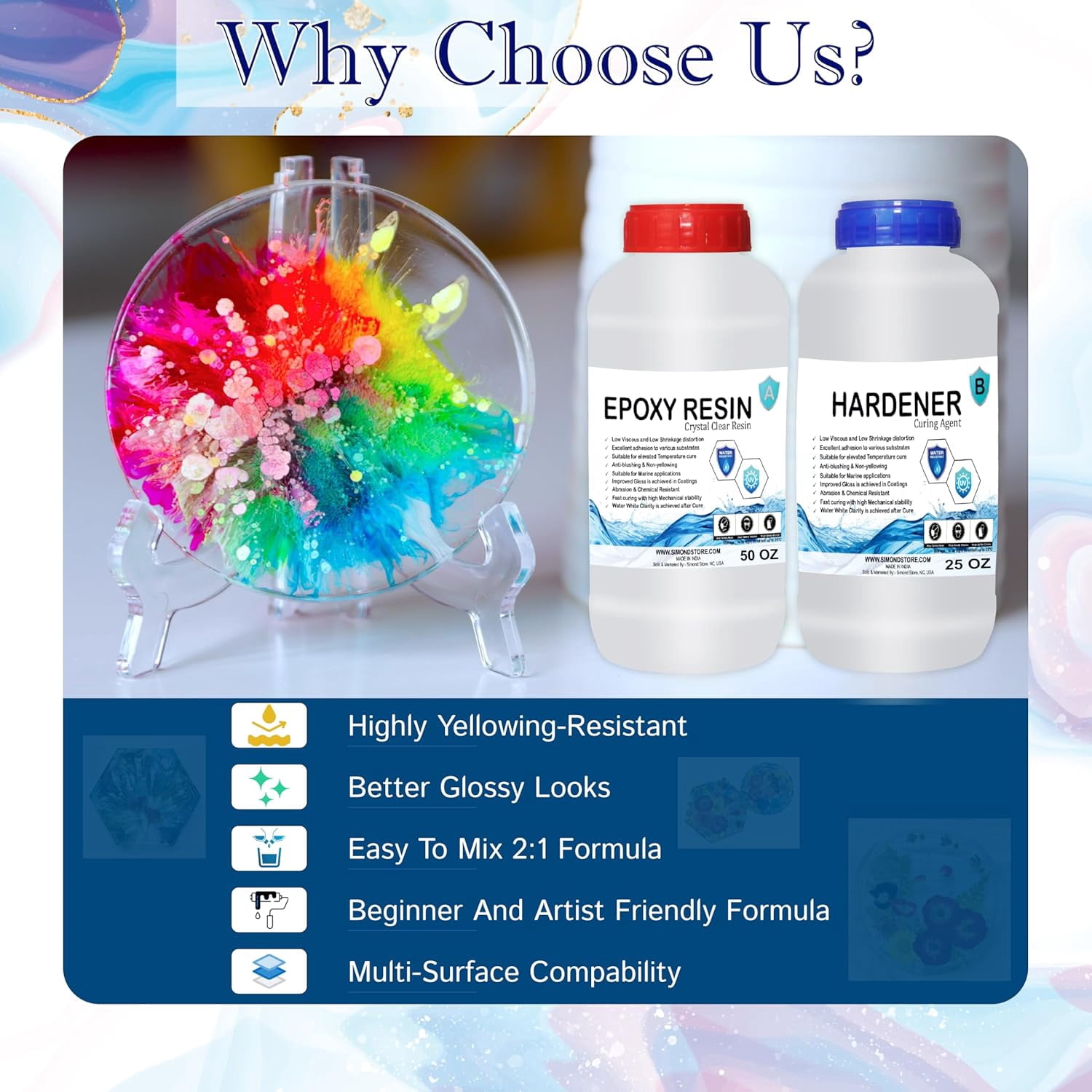 2 Quart (50 Oz Epoxy + 25 Oz Hardener) - Art Epoxy Resin - Liquid Glass Epoxy for Tabletops, Countertops, Jewelry, Crafts, Art & More