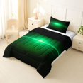 thumbnail image 2 of Manfei Gradient Horizontal Line Twin Comforter Sets, Glowing Neon Light Bedding Set, Green and Black, Black Reversible 2pcs, 1 Comforter and 1 Pillowcase, 2 of 6