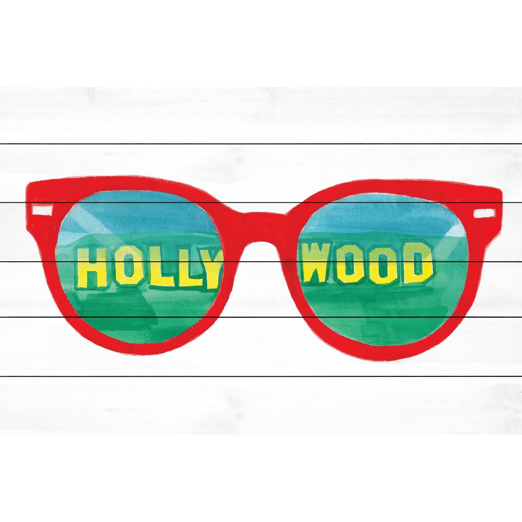 Marmont Hill "Hollywood Glasses" By Molly Rosner Painting Art Print On White Wood, 24.0" x 1.5"