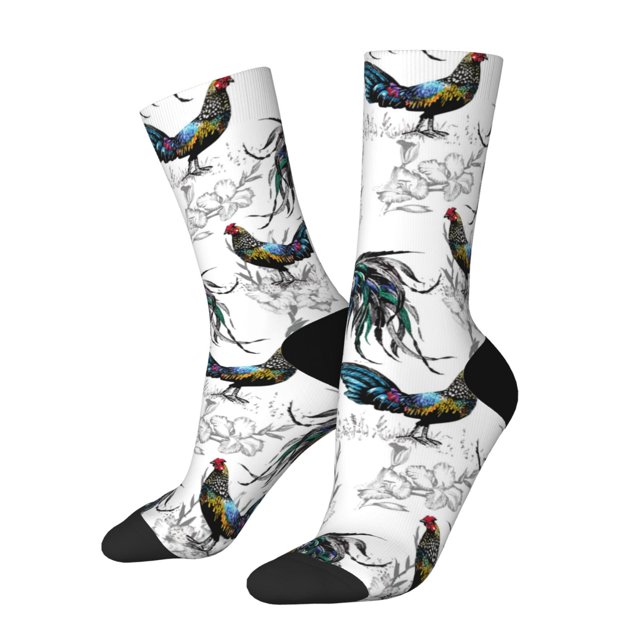 Fotbe Cool Chicken Calcetas Largas con Estampado para Hombre y Mujer – Calcetas de Compresión Transpirables y Elásticas, Viajar y Uso Diario Talla 5-11