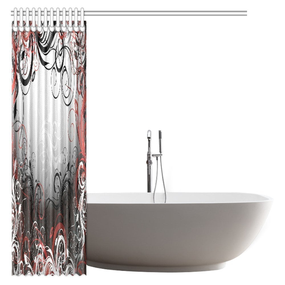 POP Red and Black Shower Curtain, Mystic Magical Forest Inspired Floral