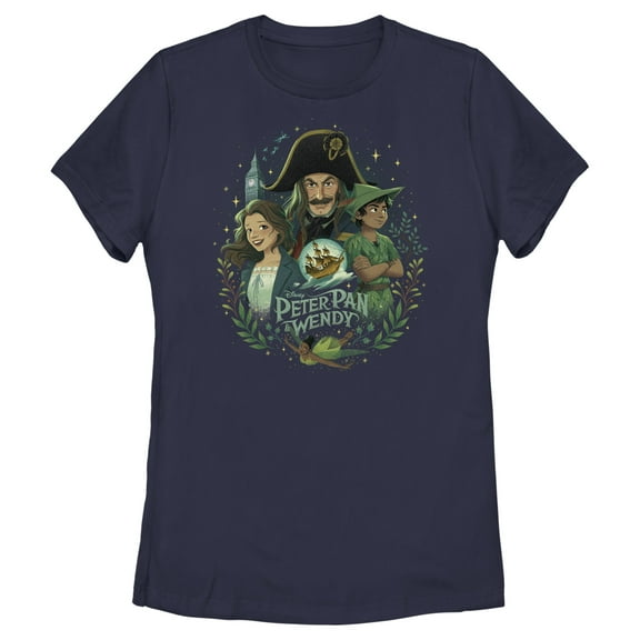Women's Peter Pan & Wendy Animated Movie Poster  Graphic Tee Navy Blue Large