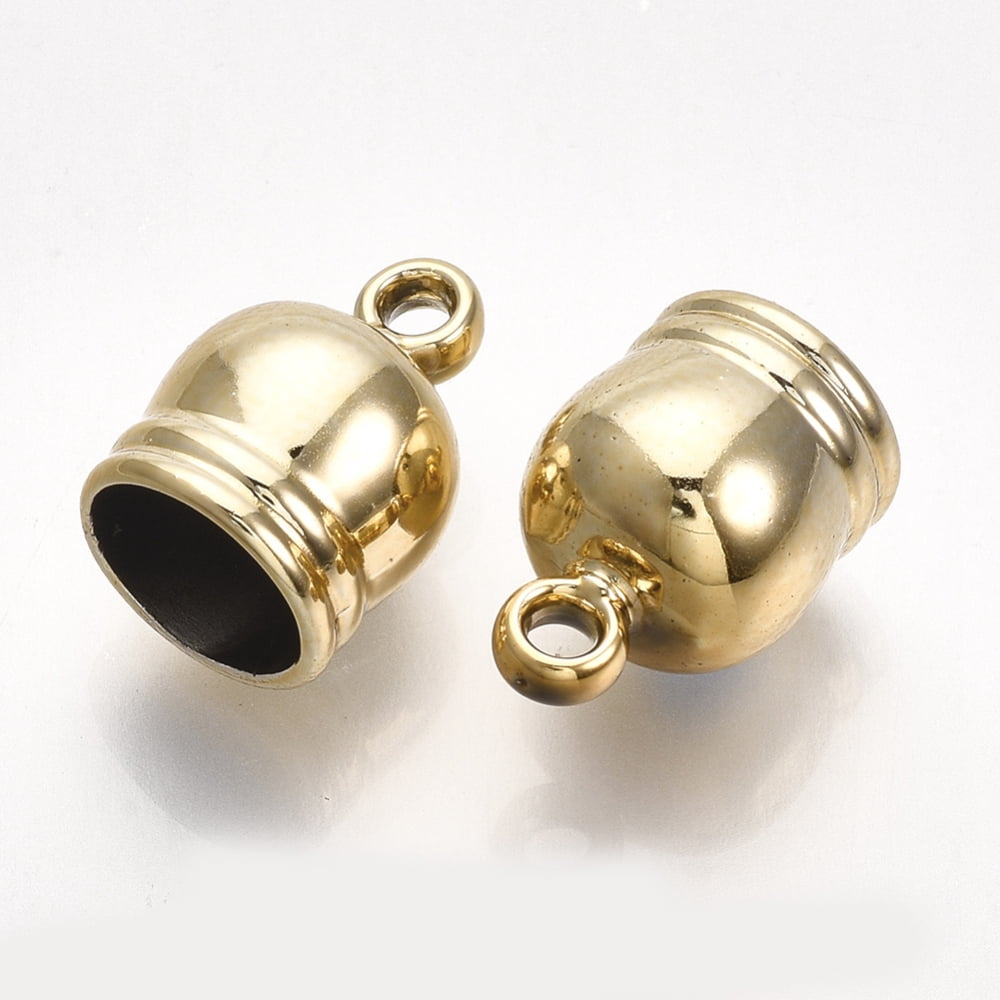1000 pc UV Plating ABS Plastic Cord Ends End Caps Golden 17.5x12.5mm Hole: 2mm Inner Diameter: 10mm