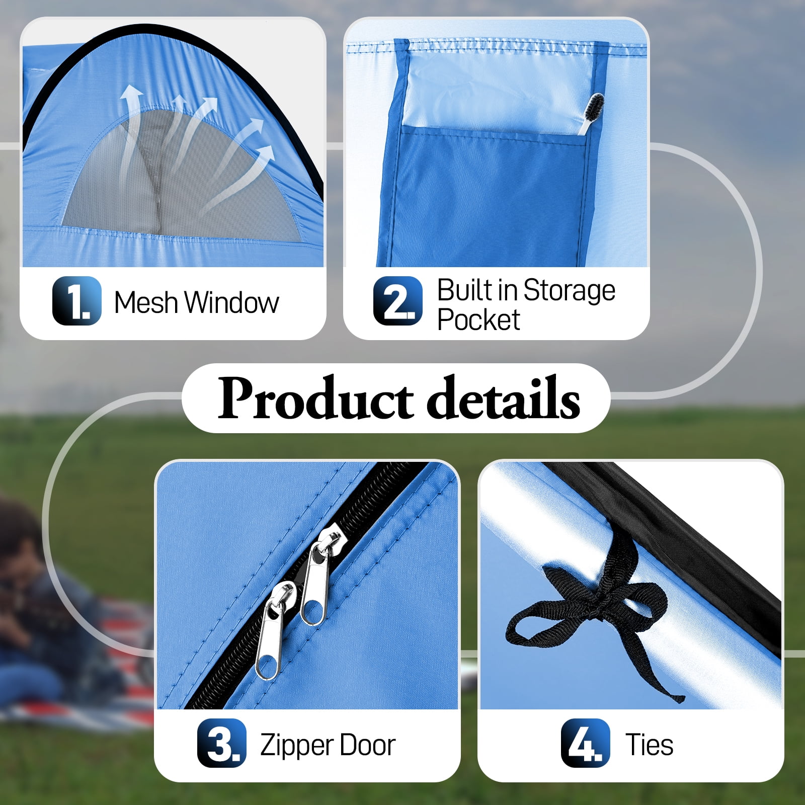 Ktaxon Camping Shower Tent, Portable Pop Up Changing Tent, Waterproof Dressing Room Privacy Tent for Camping Beach, Blue