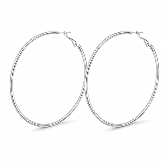 Silver Hoop Earrings for Women, Thin Silver Plated Hinged Hoop Earrings, Lightweight Minimalist Circle Earrings for Everyday Wear and Female Jewelry Gift,60mm