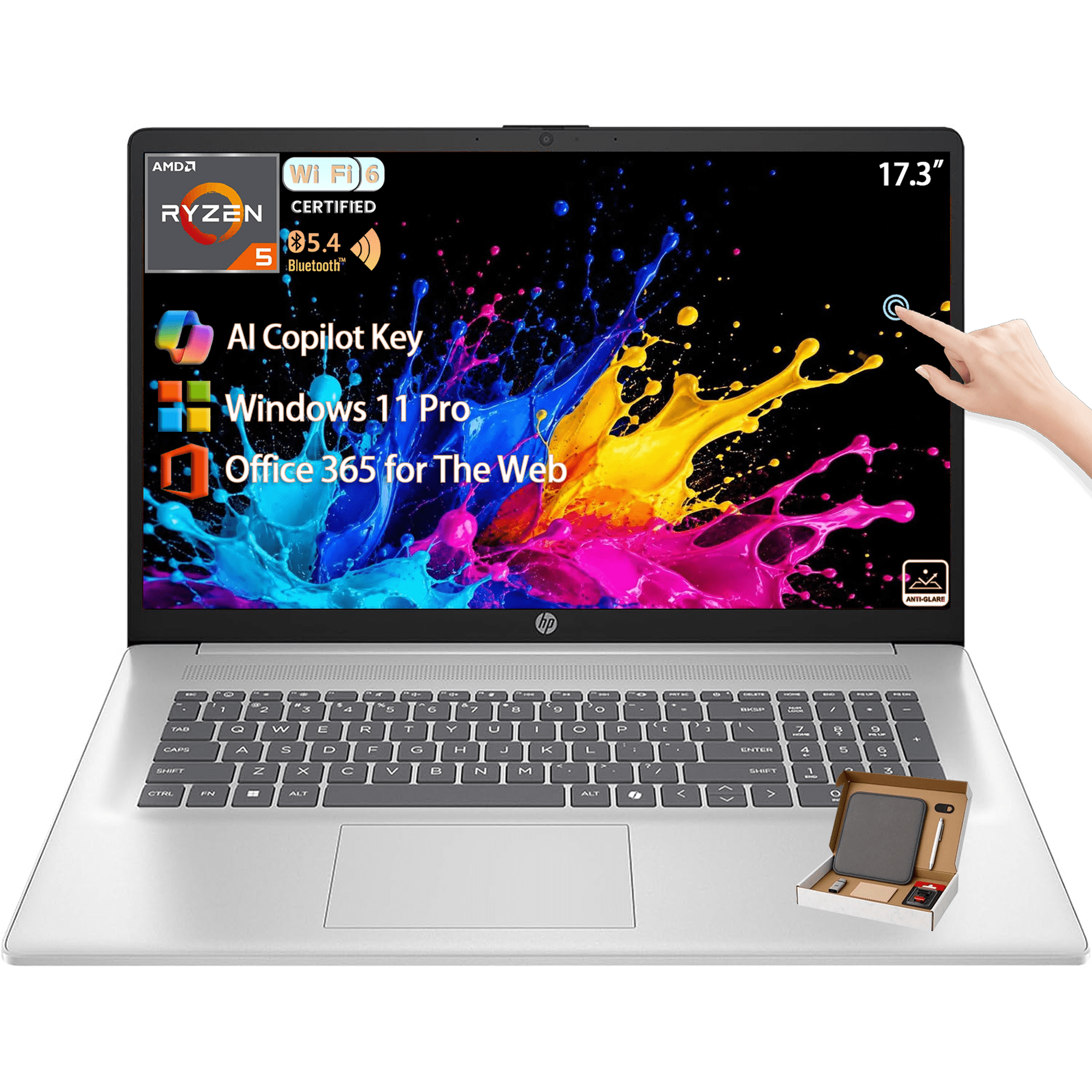 HP 17 Inch Touchscreen Laptop, AMD Ryzen 5 7430U,17.3" HD+ Anti-Glare Display, 16GB RAM|1TB SSD, Wi-Fi 6, Bluetooth 5.4,Windows 11 Pro,for Business & Student