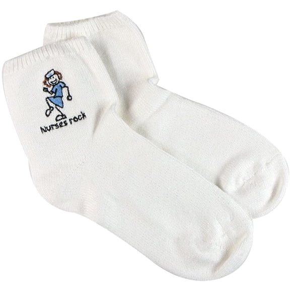 Nurses Rock Embroidery White Adult Socks - Mens 6-8