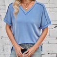 thumbnail image 2 of Annhoo Womens Summer Tops Casual Cozy V Neck Short Sleeve Shirts Loose Side Slit Texture Knit Blouse Tees, 2 of 7