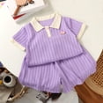 thumbnail image 1 of Conjuntos de solapa de manga corta para niñas, conjunto de verano de manga corta para bebés, conjunto de dos piezas de camisa dulce informal de color sólido y pantalones cortos, conjunto de algodón pa, 1 of 5