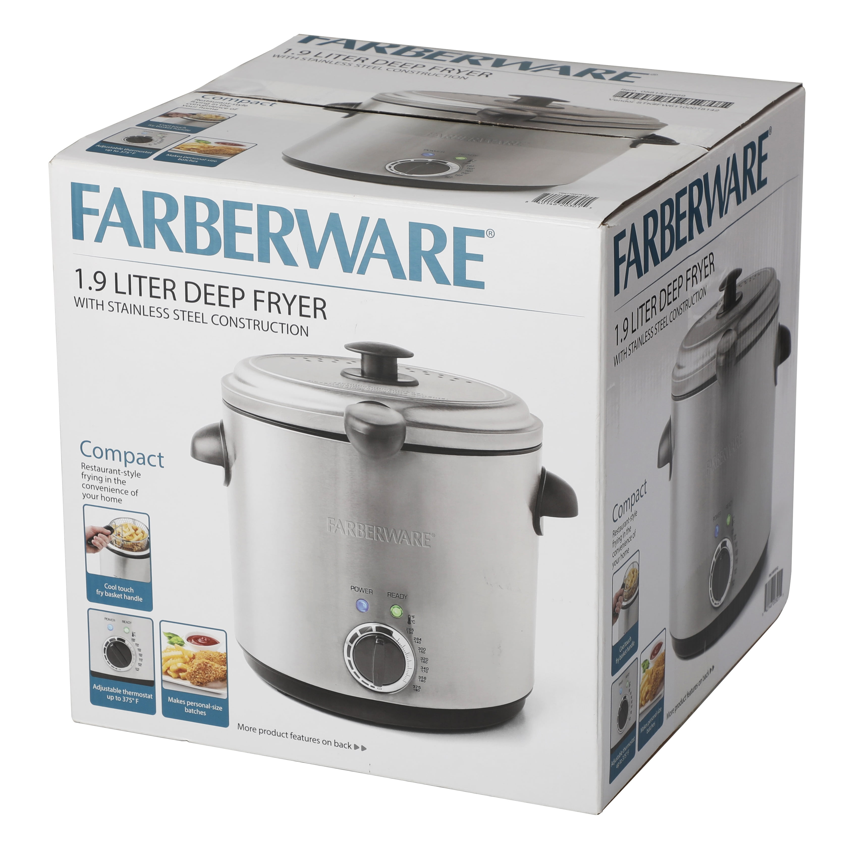 Farberware,Deep Fryer, Clear,2QT Round Capacity,Stainless Steel,Detachable  Basket.