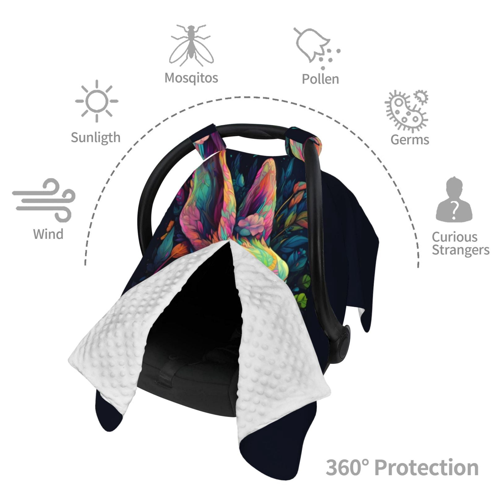 Car Seat Cover Baby - Colorful Patterned Rabbit Breathable Infant Car Seat Cover for Baby Carseat, Lightweight Comfort Baby Essentials Must Haves Newborn Stuff for Girl Boy