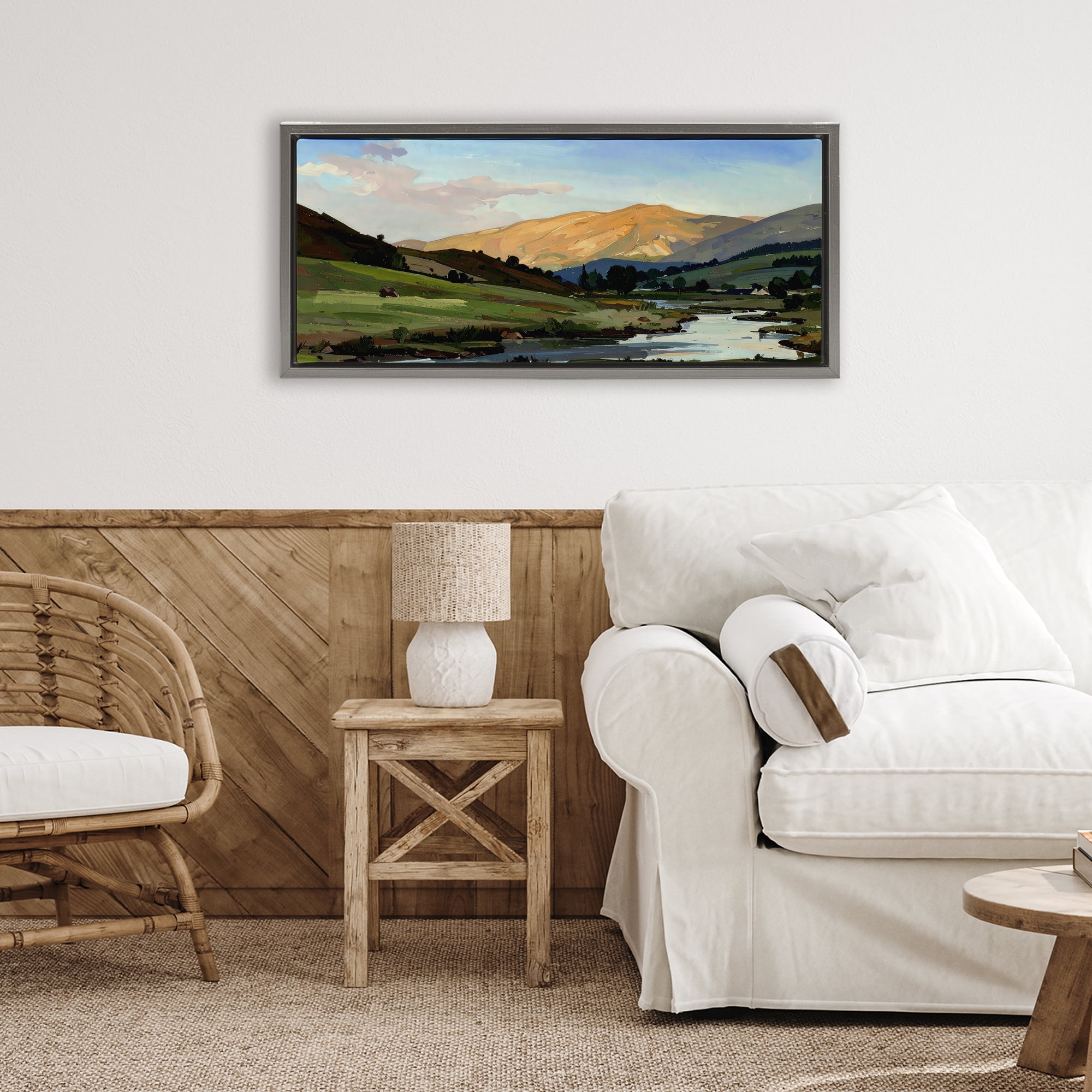 Stupell Industries Across The Valley Landscape Gray Framed Floater Canvas Wall Art, design by Alonza Saunders