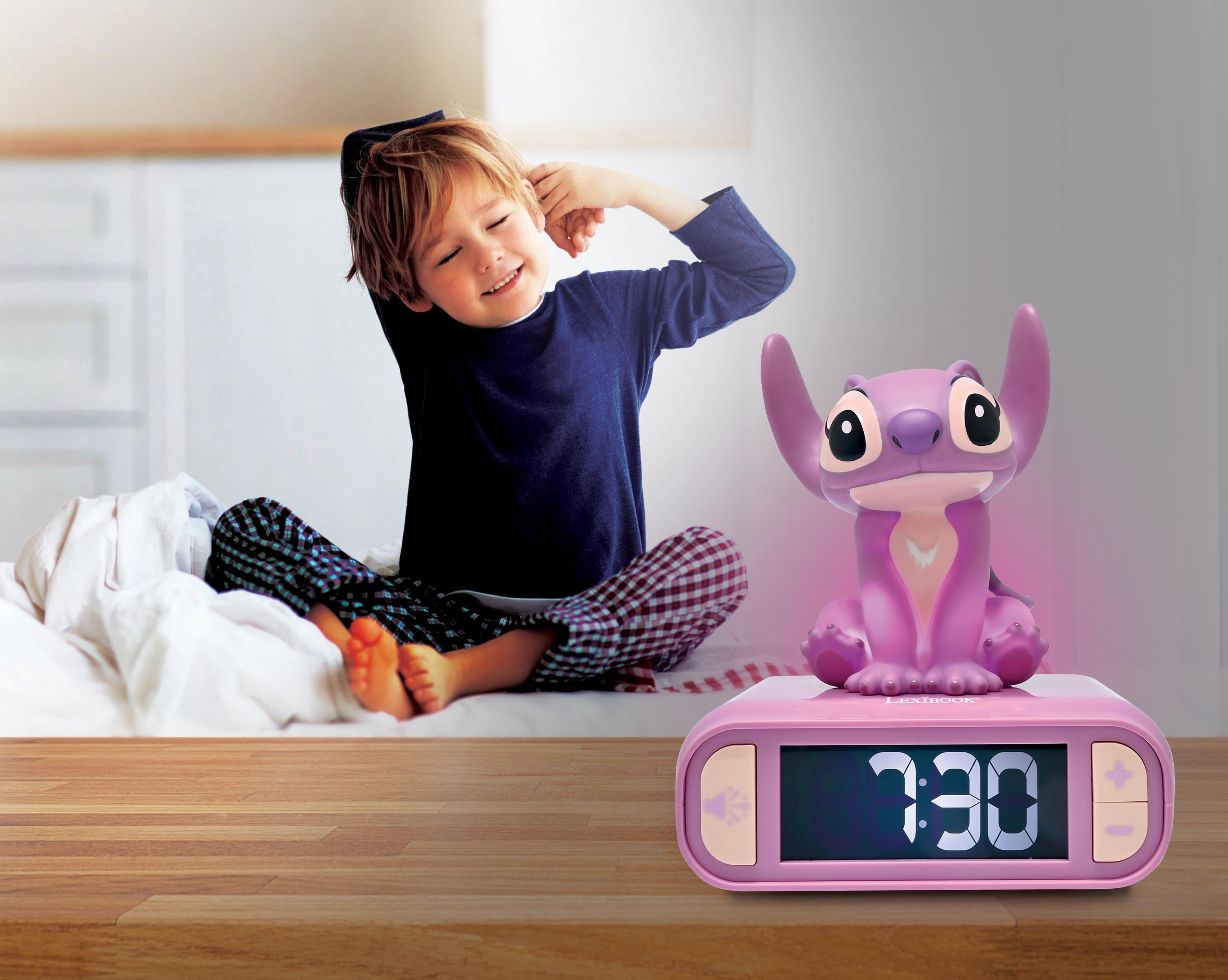 Lexibook Disney Stitch Angel Nightlight Alarm Clock, Sounds, LCD